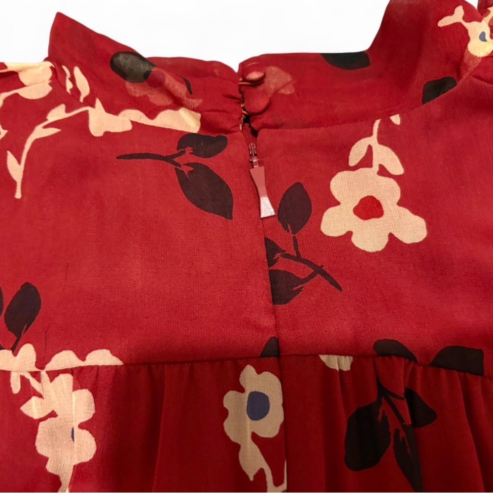 Kate Spade Red Floral Tiered silk Dress Bow Neck Romantic Size 2 - Picture 4 of 8
